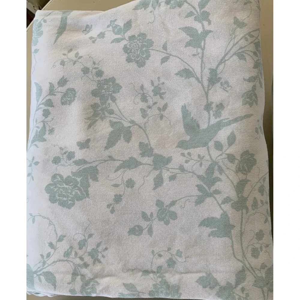 Laura Ashley QUEEN Sheet Set Soft Cottage Core Floral Birds White & Aqua 4PC